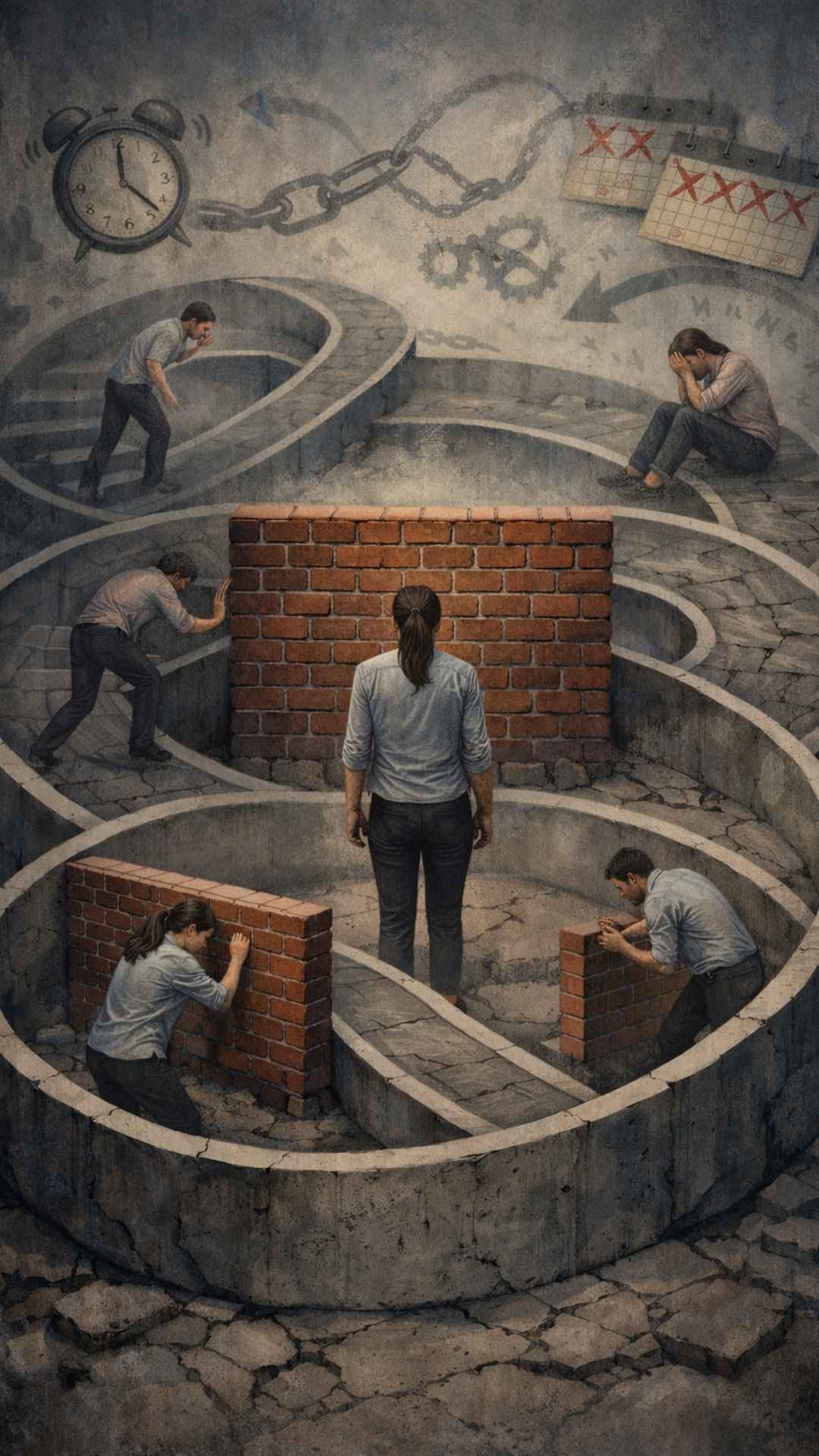 Schémas répétitifs et blocages — illustration symbolique